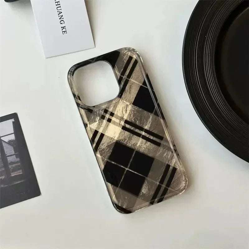 Lisslune | Für iPhone 16 Pro Max Hülle Retro Schwarz Gold Diamantgitter Muster Hülle Für iPhone Hülle 16 15 14 13 12 11 XR XS Max 7 8 Plus Cover