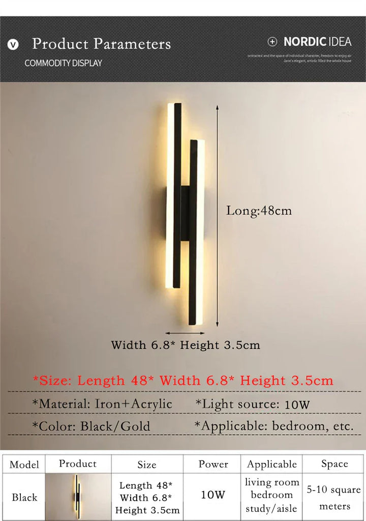Lisslune | Modern LED Wall Lamp: Black/Gold Acrylic Room Decoration Light