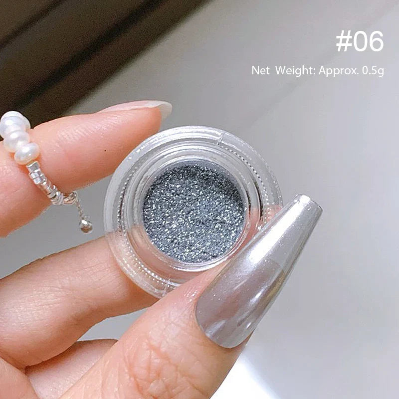 Rynx | Aurora Pearl White Nails Glitter Dust Chrome Gradient Rubbing on Powder Mirror Reflective Magnetic Pigment Nail Art Decorations