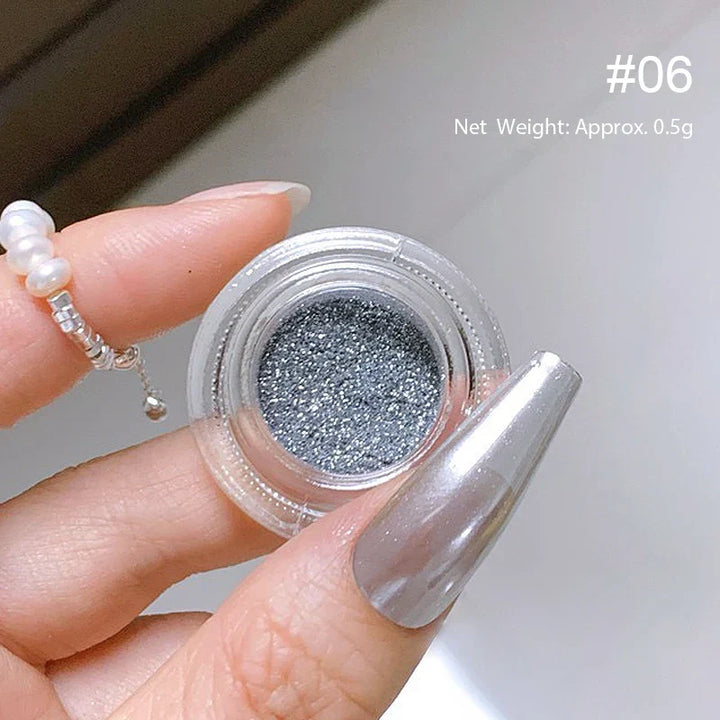 Rynx | Aurora Pearl White Nails Glitter Dust Chrome Gradient Rubbing on Powder Mirror Reflective Magnetic Pigment Nail Art Decorations