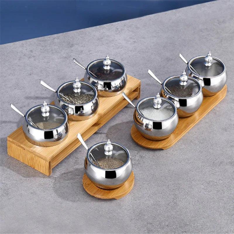 Lisslune | Stainless Steel Spice Storage and Oil Sprayer Set - Essential Organizer for Culinary Lovers