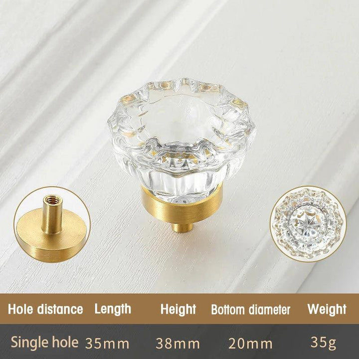 Lisslune | Chic Gold-Base Crystal Glass Knobs for Stylish Kitchen Cabinets and Furniture