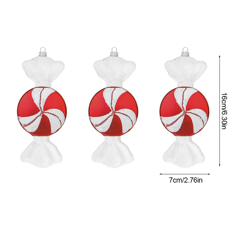 Rynx 3/6pcs Large Christmas Lollipop Red Candy Cane Pendant Xmas Tree Hanging Ball Ornament 2024 Christmas Decoration for Home New Year