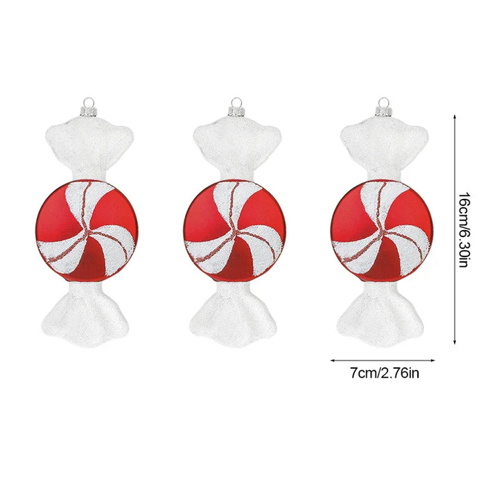 Rynx 3/6pcs Large Christmas Lollipop Red Candy Cane Pendant Xmas Tree Hanging Ball Ornament 2024 Christmas Decoration for Home New Year
