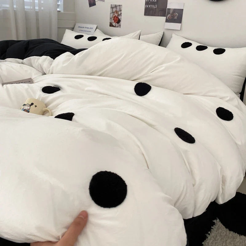 Rynx | Simple Style Bedding Set Towel Embroidered Duvet Cover Set Breathable Bedding Queen Size Bed Sheet Set Home Bedding 이불세트