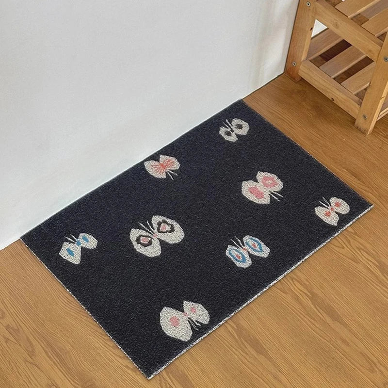 Rynx | Lovely PVC Butterfly Welcome Doormat Cuttable Black Entrance Mat Rug Anti Dust Floor Organizer Pad Outdoor Home Decor