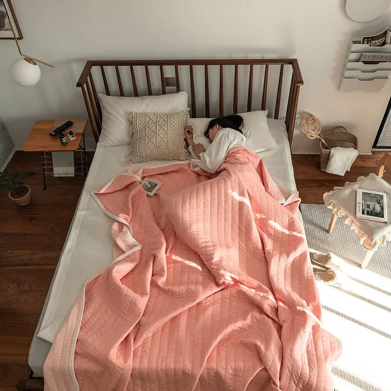 Rynx Stripes 100% Cotton Summer Blanket for Bed Soft Skin-Friendly Queen Comforter for Summer Air Conditioning Thin Comforter Breathable