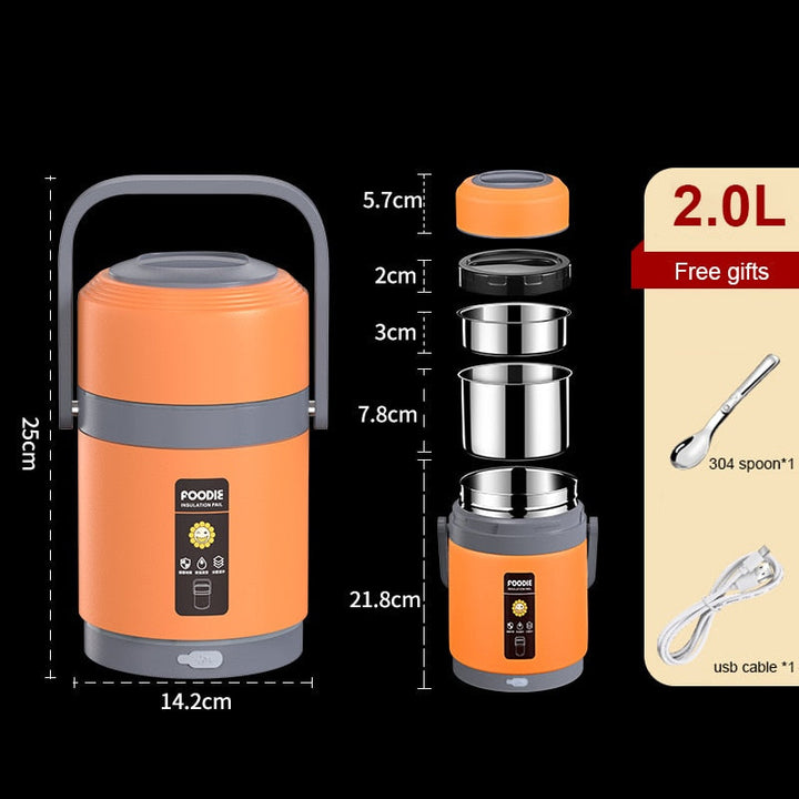 Lisslune | USB Heated Stainless Steel Food Warmer Lunch Box