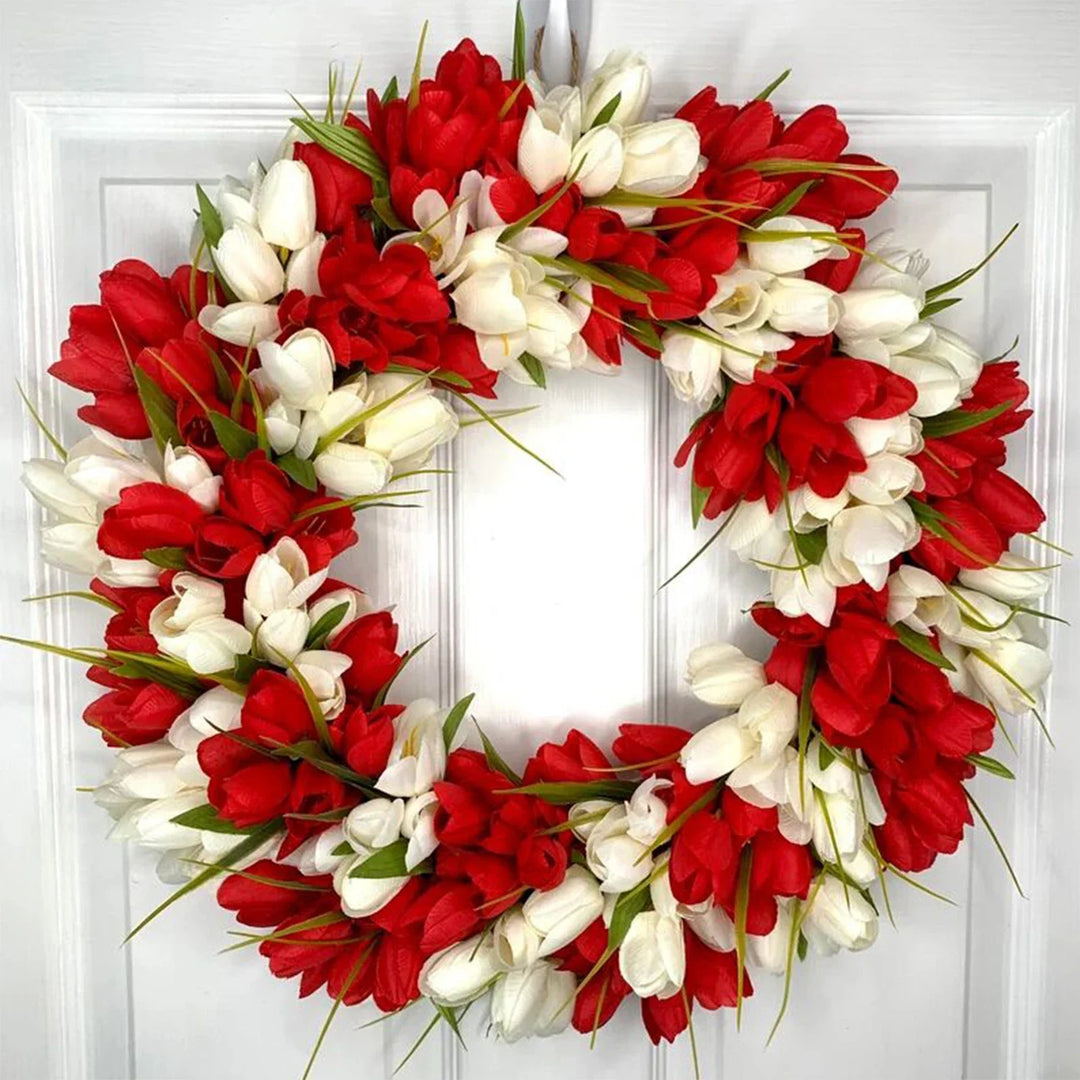 Rynx | Simulation Tulip Wreath For Front Door Artificial Wreath Wedding Decoration Round Rattan Wreath Decor For Door Garden