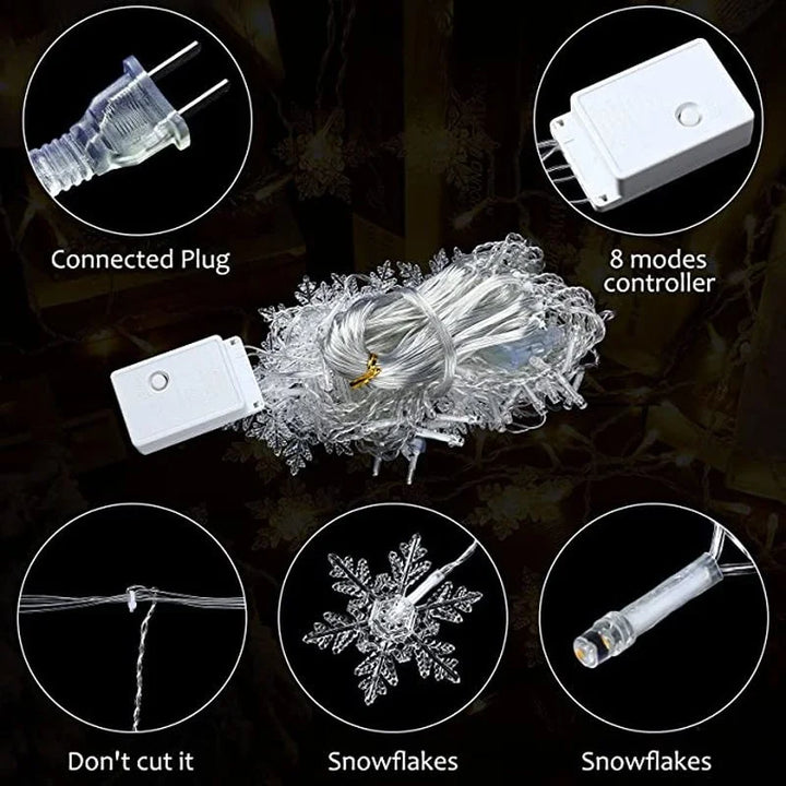 Rynx | 3.2M Christmas Snowflake LED String Lights Flashing Fairy Curtains Waterproof For Holiday Party Wedding Xmas Decoration