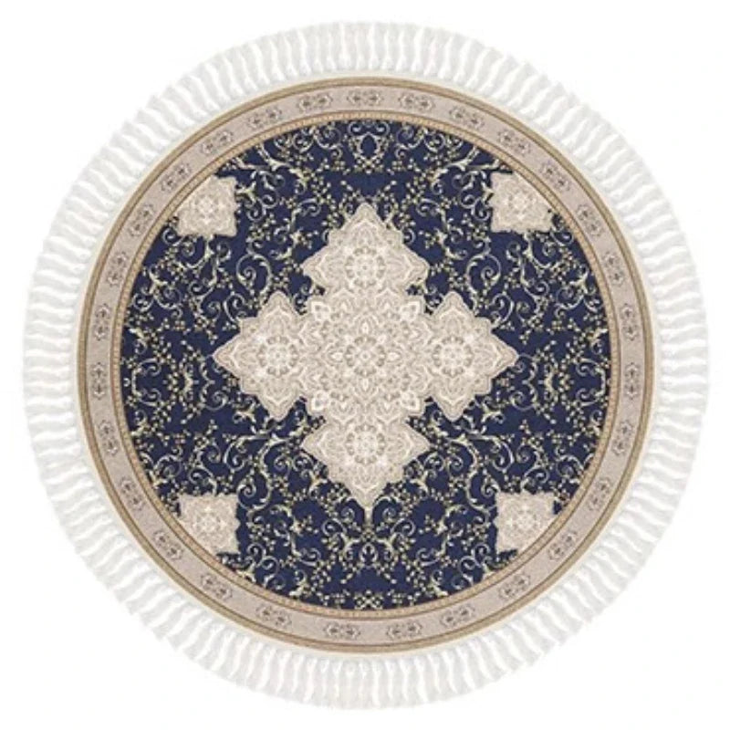 Rynx | French Retro Living Room Round Fringe Carpet Ethnic Style Bedroom Carpet Luxury Art Home Carpet Floral Geometric Plush Rugs Wallpaper
