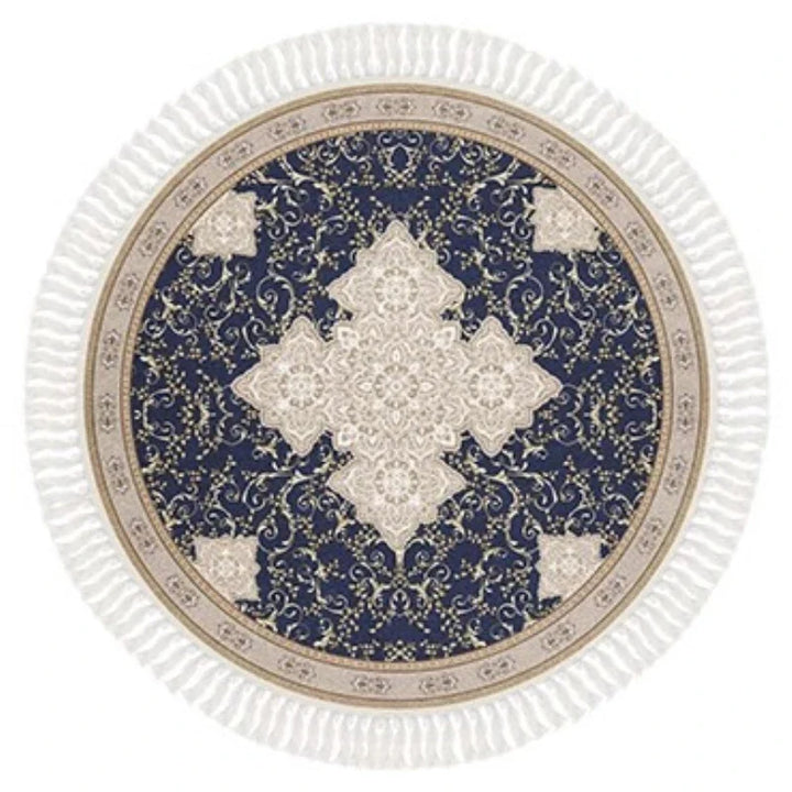 Rynx | French Retro Living Room Round Fringe Carpet Ethnic Style Bedroom Carpet Luxury Art Home Carpet Floral Geometric Plush Rugs Wallpaper