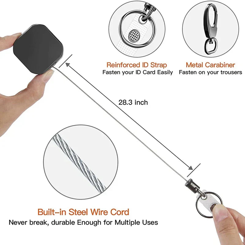 Lisslune | Metal Retractable Carabiner Keychain with Steel Cord – Safety Reel 71.8 cm
