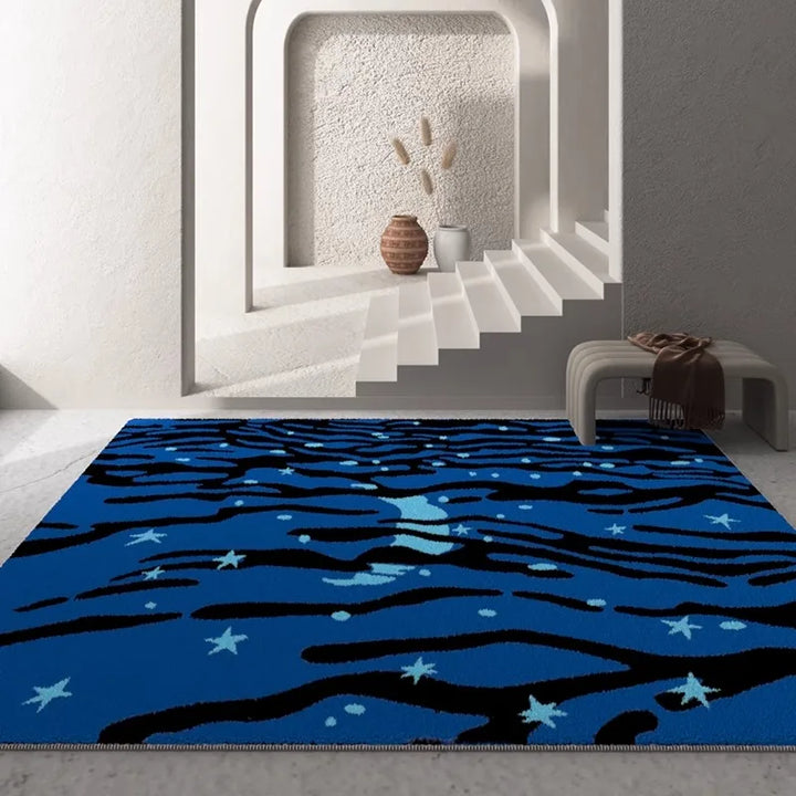 Rynx | Star pattern living room large rug wavy striped bedroom nightstand rug green blue home decor rug soft plush rugs IG