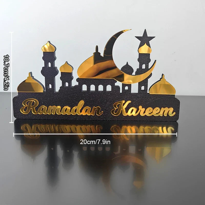 Rynx Ramadan Kareem Table Ornament Wood Acrylic Eid Mubarak Moon Star Castle DIY Table Decoration Islamic Celebration Home Decor