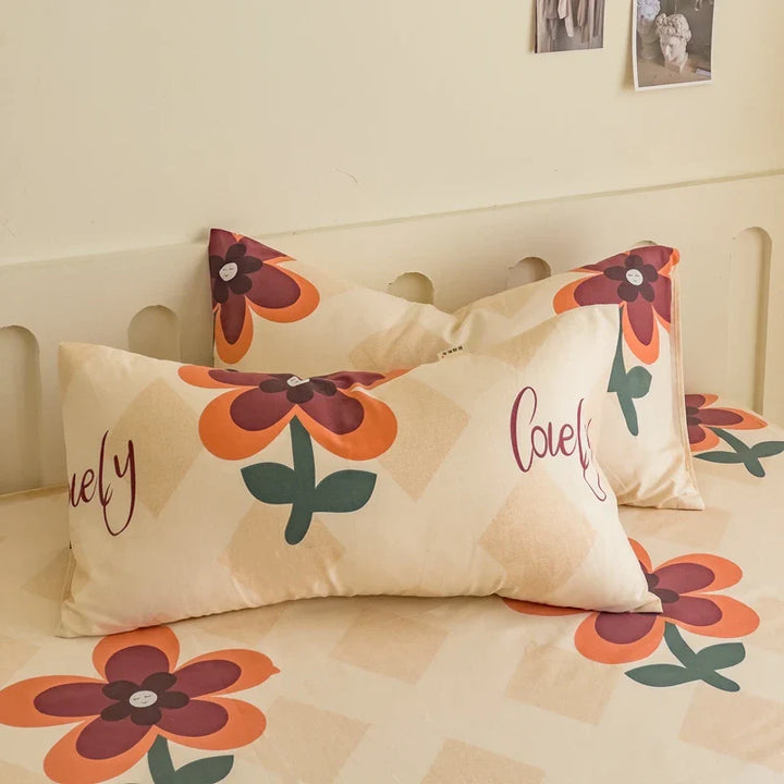 Rynx | 100% Cotton Thickened Pillowcase 48cm*74cm 2 Pieces Beauty Floral Print Pillowcase for Bedroom
