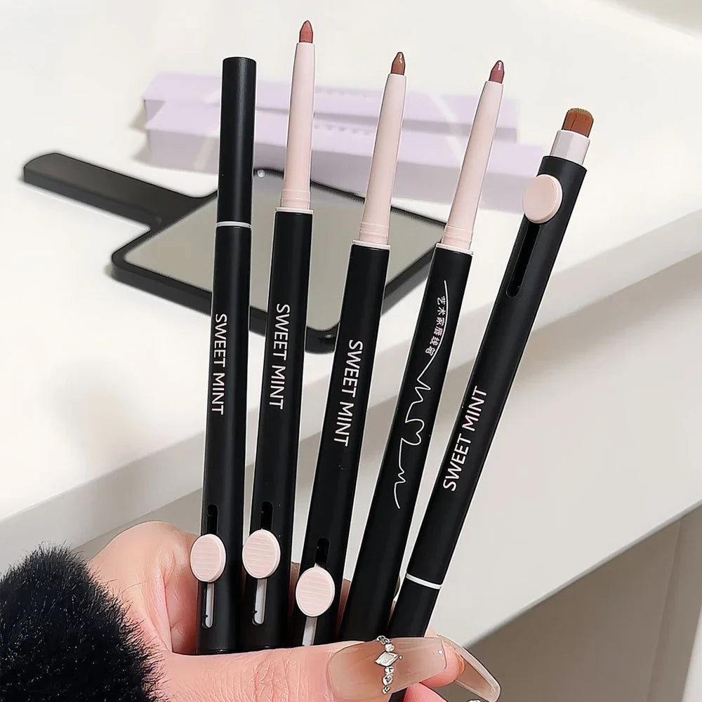 Rynx | Waterproof Lipstick with Brush Dual-Head Matte Lipstick Outline 3D Lip Shape Long-Lasting Non-Stick Cup Nude Lip Makeup