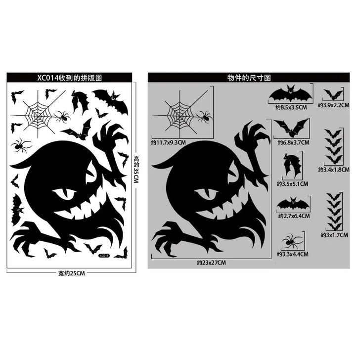 Rynx | Black Halloween Decoration Skeleton Hand Pumpkin Door Sticker Ghost Festival Party Decor Grinning Mouth Wall Sticker Happy Halloween