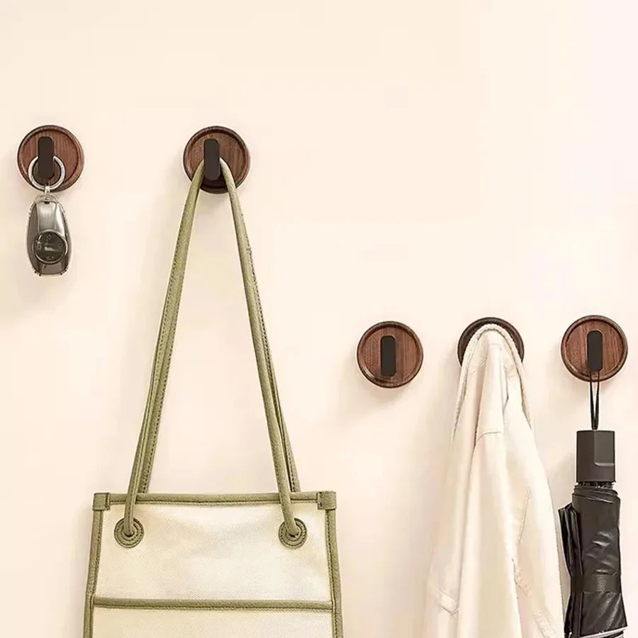 Rynx Self-adhesive Solid Wood Hook Walnut Key Decorative Towel Holder Hook Door Hanger Wall Coat Rack Kitchen Bathroom Organizer