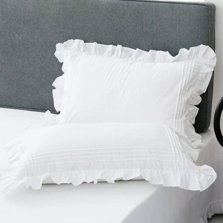 Rynx 2pcs Super Sale White Pillowcases 100% Cotton Pillowcase Bedding Pillowcase Pressed Ruffled Design Princess Pillowcases