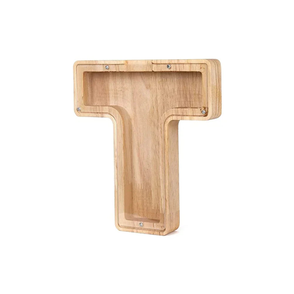 Lisslune | Wooden Alphabet Piggy Bank with Transparent Viewing Window for Stylish Saving