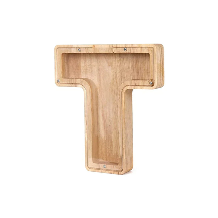 Lisslune | Wooden Alphabet Piggy Bank with Transparent Viewing Window for Stylish Saving