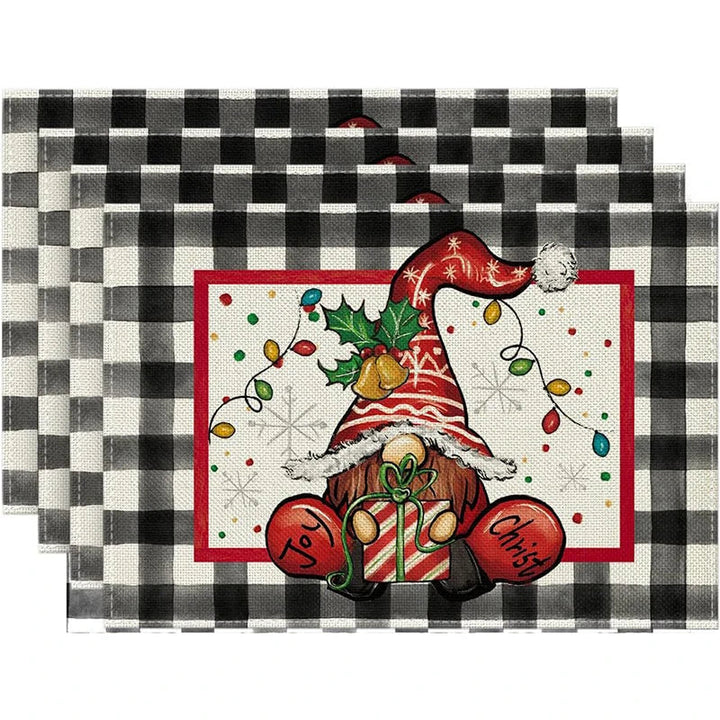 Rynx 4Pc Christmas Tree Moose Placemat Linen Dining Table Mats Coaster Bowl Coffee Mug Pad Mat 2024 Christmas Home Kitchen Decoration