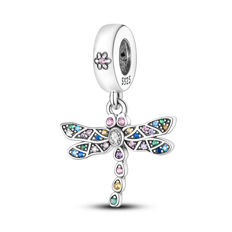 Lisslune | 925 Silver Golden Leopard Charms Beads Colorful Chameleon Rhinoceros Lion Scarab Cat Pendant Compatible with Original Pandora Bracelet Jewelry