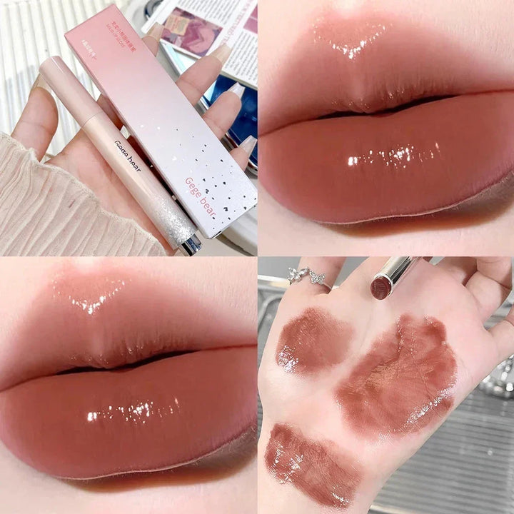 Rynx | Water Mirror Lipstick Long-lasting Non-sticky Cup Moisturizing Crystal Jelly Clear Brown Solid Lip Gloss Korean Lip Makeup Cosmetics