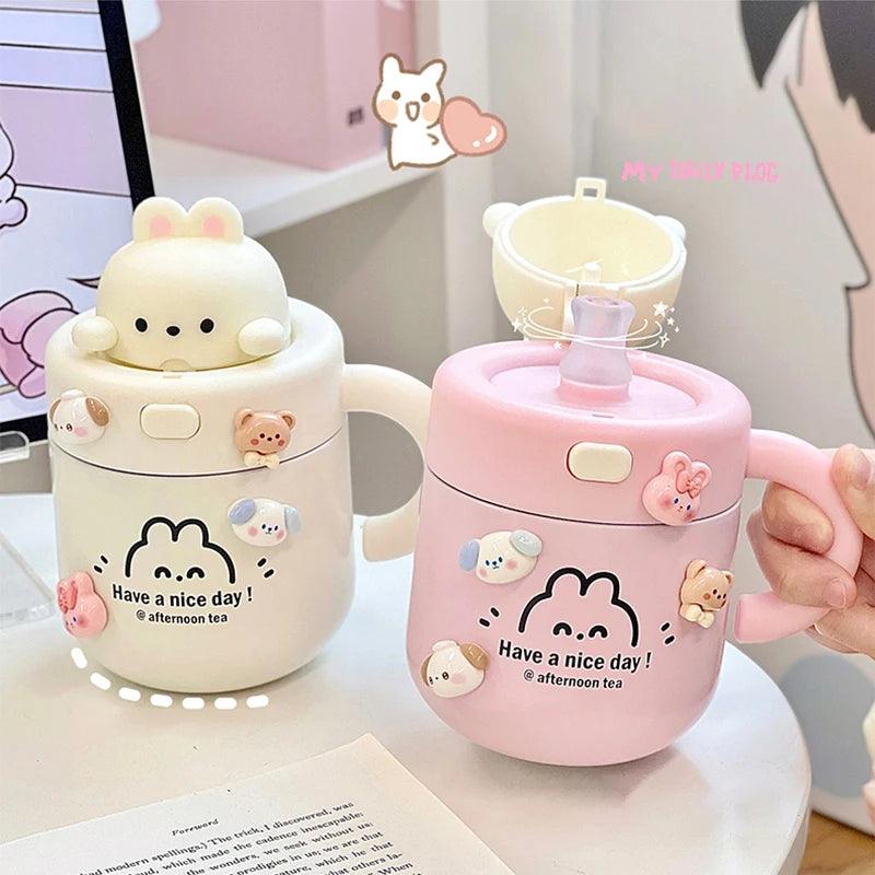 Lisslune | Shady Kawaii Bear Insulated Stainless Steel Travel Mug with Straw for All Your Drinks