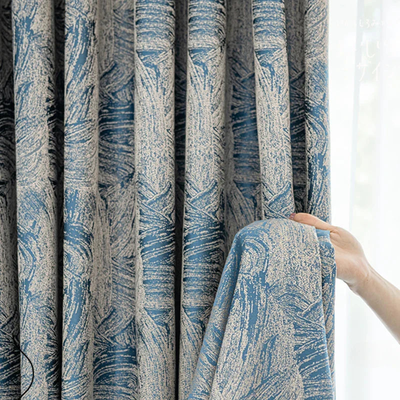 Rynx | Modern creative art living room curtains abstract texture bedroom blackout curtains blue luxury home office decorative curtain IG