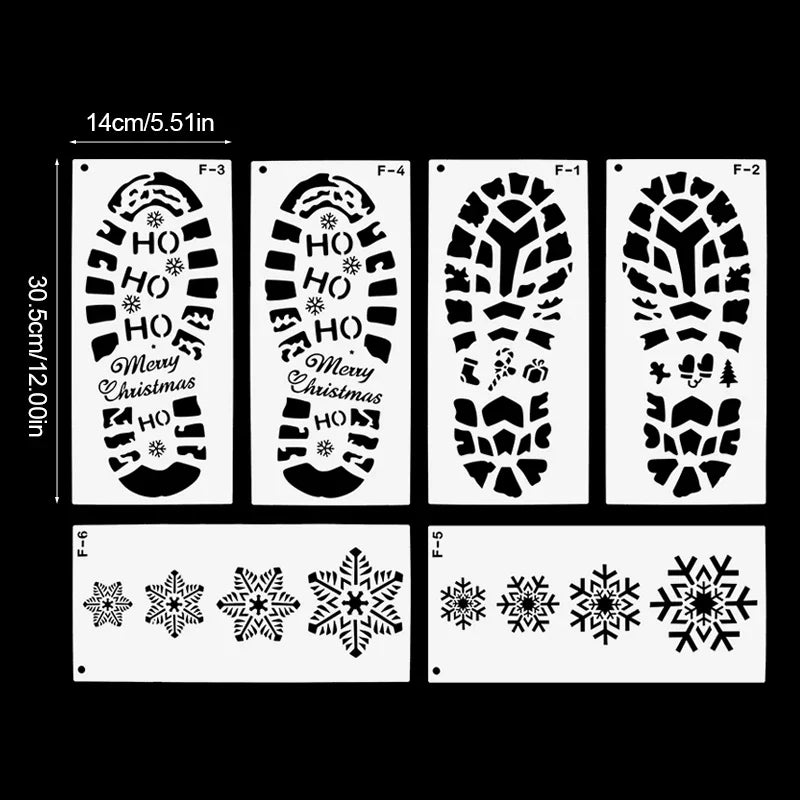 Rynx 6-piece Christmas footprint snowflake stencil Santa footprint coloring template scrapbook coloring embossing album Xmas decor