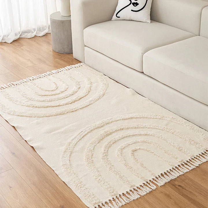Rynx | Nordic Cotton-Linen Rug Modern Geometric Rainbow Living Room Rug Bedroom Night Sides Floor Mat Aesthetic Home Decor 60x150cm