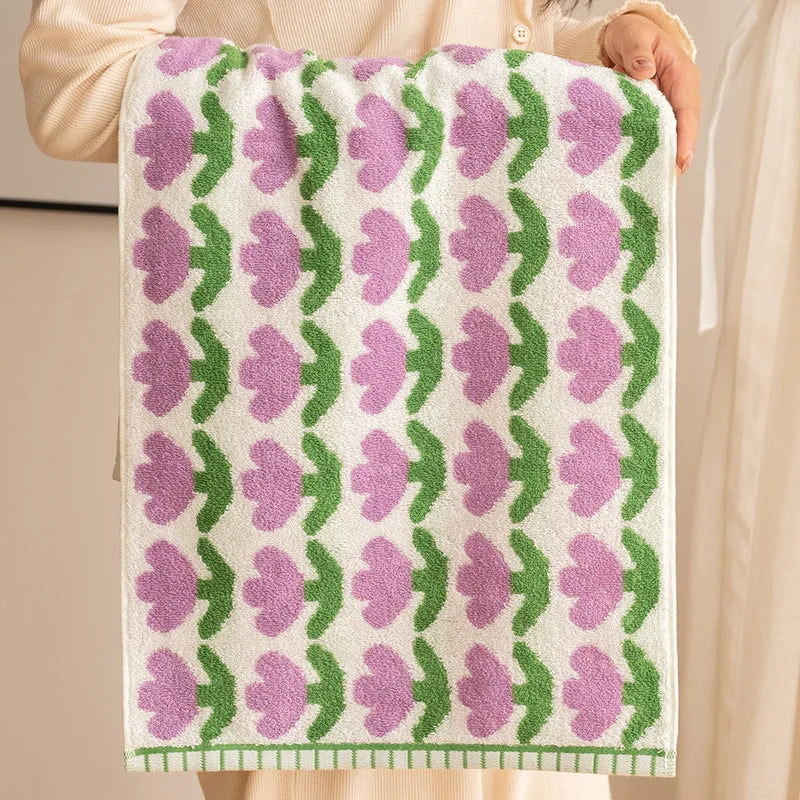 Rynx | Tulip Flowers Pure Hand Towels Bathroom Sets Face Cloth Soft Skin-Friendly Bathroom Girls Wash Towels Household Towel 70*140CM