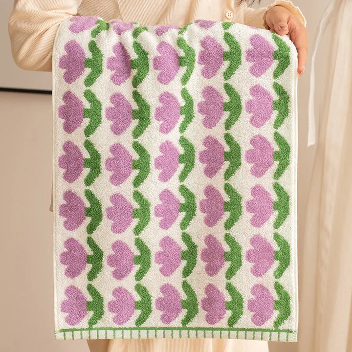 Rynx | Tulip Flowers Pure Hand Towels Bathroom Sets Face Cloth Soft Skin-Friendly Bathroom Girls Wash Towels Household Towel 70*140CM