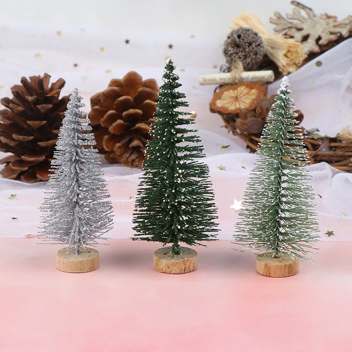 Rynx | 3-piece Christmas tree mini pine with wooden base DIY table decoration miniatures S/L (7/9cm)