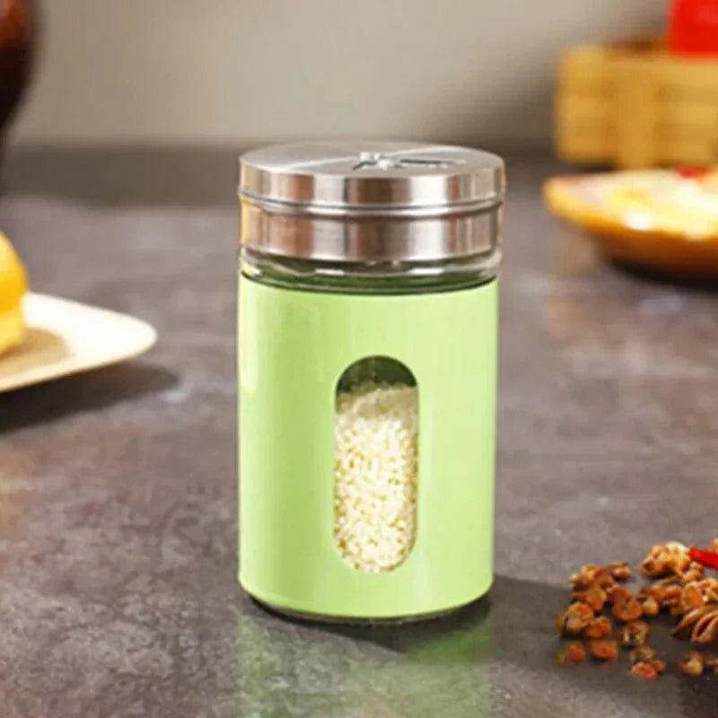 Lisslune | Stylish Rotating Glass Spice Dispenser Set with Stainless Steel Lids - Trio of Spice Jars