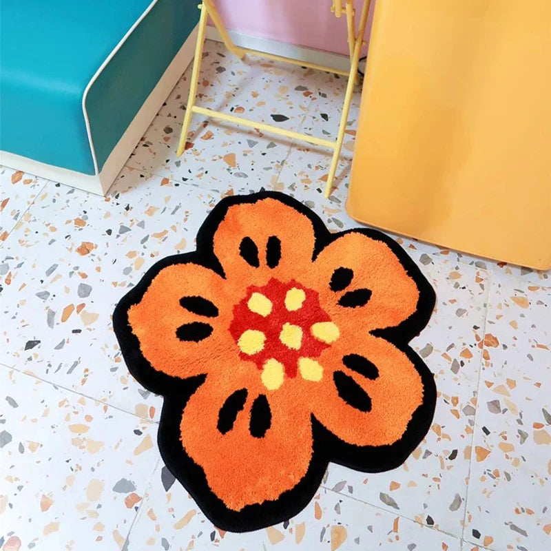 Rynx | Chic Tufting Floral Living Room Rug Light Begonia Bedroom Rug Area Floor Cushion Non-Slip Mat Doormat Aesthetic Home Decor