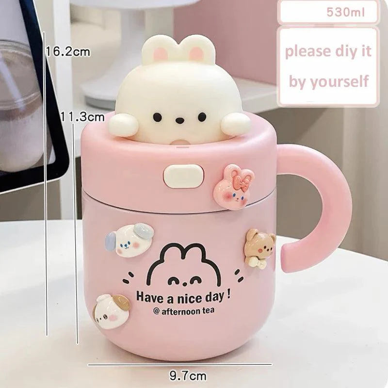 Lisslune | Shady Kawaii Bear Insulated Stainless Steel Travel Mug with Straw for All Your Drinks