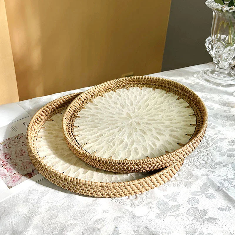 Lisslune | Lotus Leaf Rattan & Shell Fruit Bowl Tray