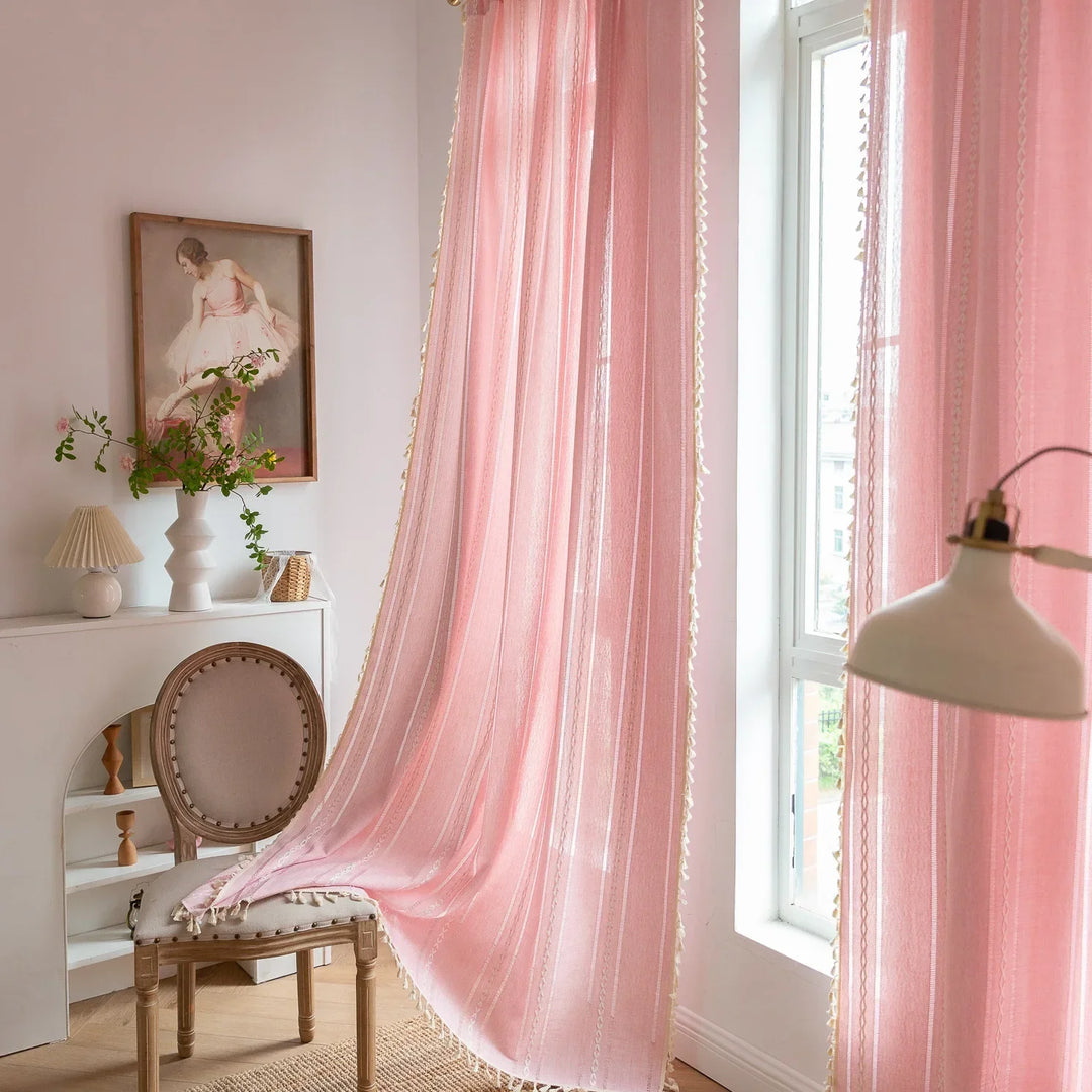 Rynx Cotton-Linen Blend Curtains Street Bags Shadow Curtain Tassel for Kitchen Bedroom Living Room Bay Window Closet Curtain