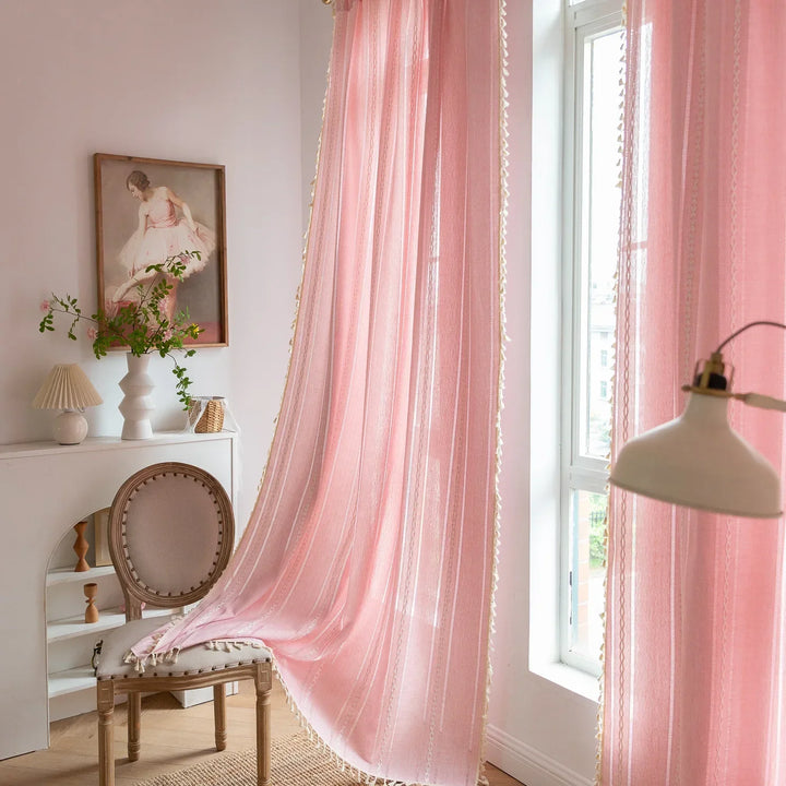 Rynx Cotton-Linen Blend Curtains Street Bags Shadow Curtain Tassel for Kitchen Bedroom Living Room Bay Window Closet Curtain