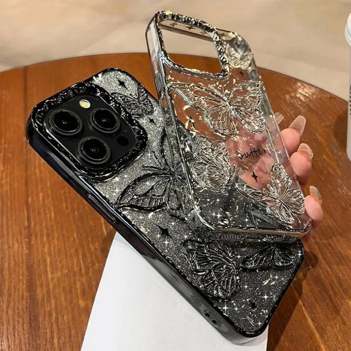 Lisslune | 3D Bling Glitzer Schmetterling Quicksand Farbverlauf Handyhülle Für iPhone 16 15 14 13 12 11 Pro Max 16 Plus Beschichtung Stoßfest Hülle