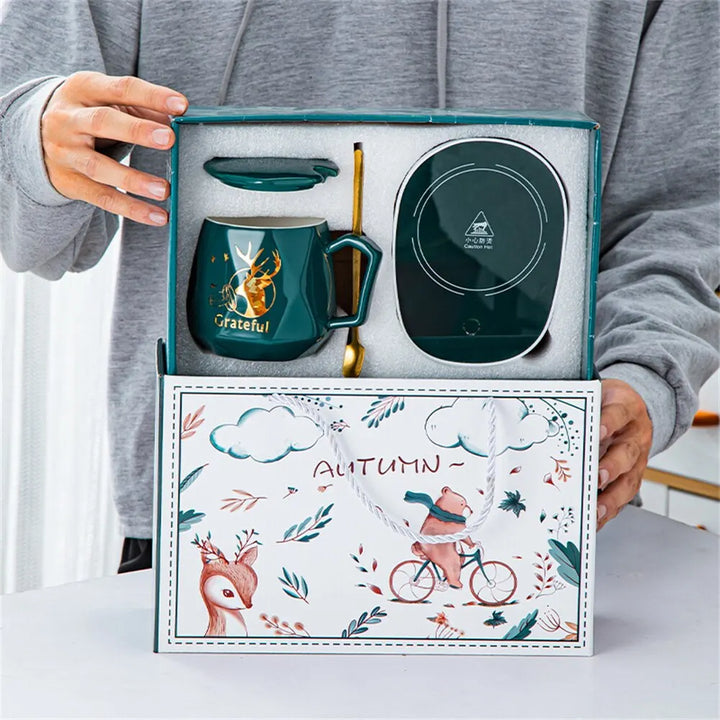 Lisslune | Smart Ceramic Mug Heater Cup Coaster Warmer Thermostat Coffee Heating Electric Mug Set Milk Tea Heating Water Home Office Gift
