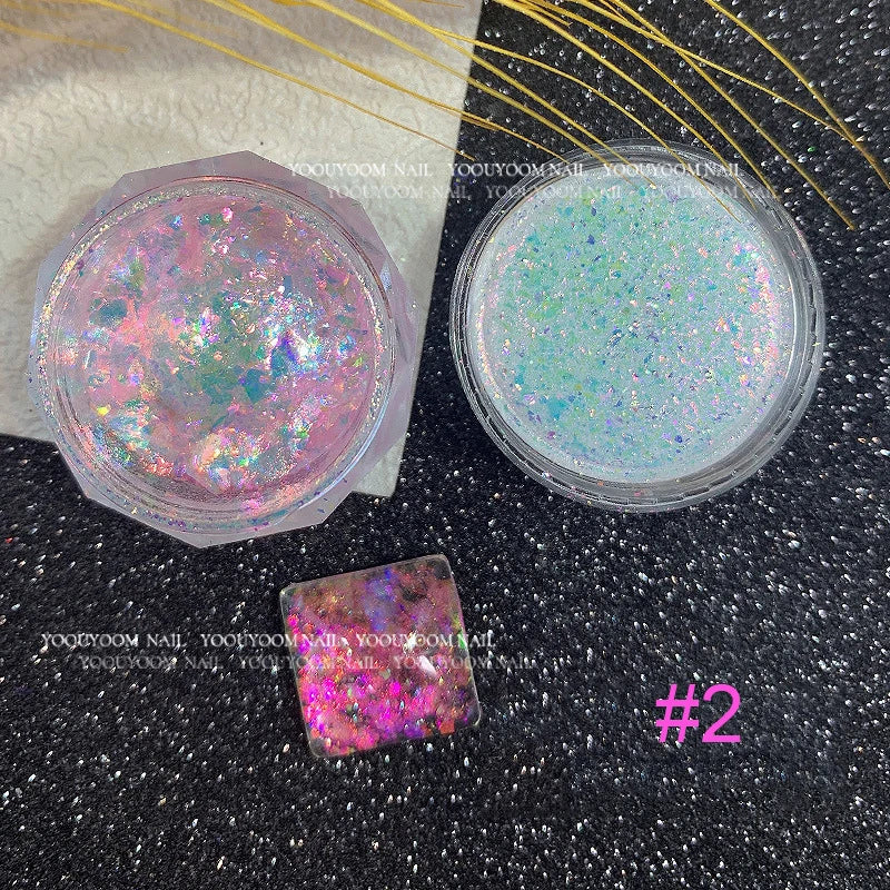 Rynx |1Jar Aurora Chameleon Snowflake Ultra-Thin Iridescent Nail Sequins Holographic Opal Eyeshadow Ice Glitter Nail Chameleon Flakes
