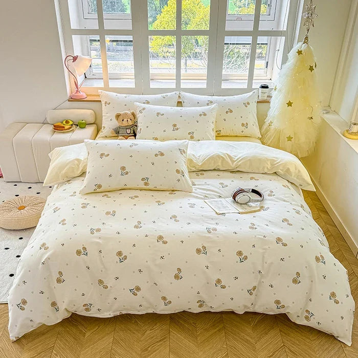 Lisslune | 100% Baumwolle Gedrucktes Bettbezug Set mit Kissenbezügen - Florales Stil Bettwäsche Set, Atmungsaktiv & Hypoallergen, Maschinenwaschbar