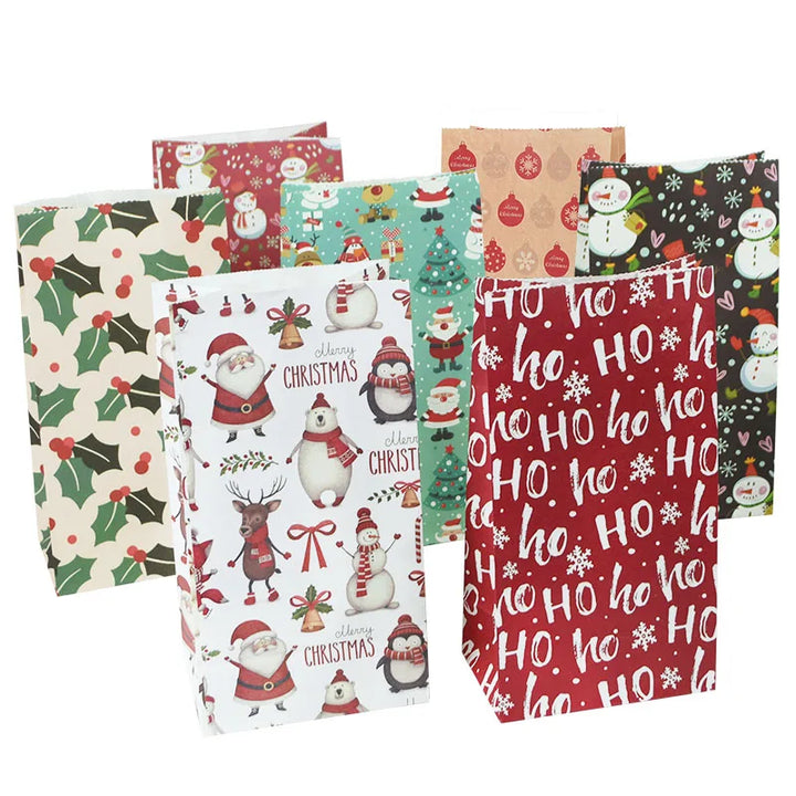 Rynx 10 pieces kraft paper candy cookie bags Santa snowman Christmas gift packaging bags Xmas Navidad New Year party decoration supplies