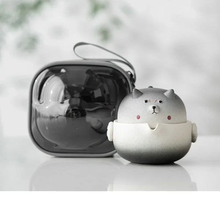Rynx | Portable Travel Tea Cup Set Ceramic 160ml Camping Tea Set Sweet Dog Teapots Japanese Tea Culture with Storage Bag Travel Supplies