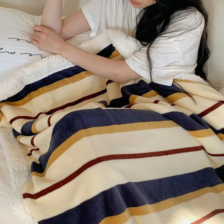 Rynx | Ins Style Blanket 2024 New Skin-Friendly Lamb Fleece Blanket Striped Series For Bedroom Sofa Office