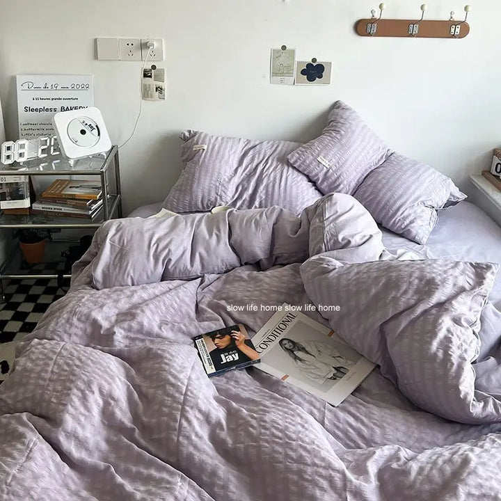 Rynx | Bedding Set Luxury High-Quality Lightweight Washable Cotton Waffle Four Pieces Olive Green Duvet Cover Bed Sheet Dormitory Three Pieces